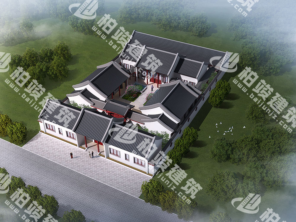 農(nóng)村自建四合院設(shè)計圖，三進(jìn)院落，占地1292㎡，內(nèi)部15室