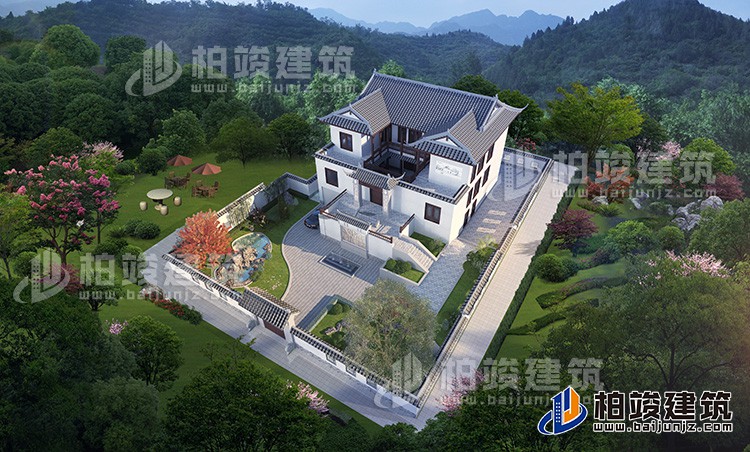 農(nóng)村自建一進(jìn)三層四合院設(shè)計(jì)圖，帶地下酒窖、車庫(kù)、天井、庭院園林
