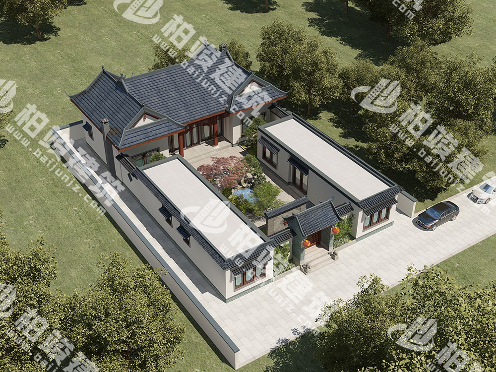 農(nóng)村自建四合院設(shè)計(jì)圖，中式庭院帶池，五臥室設(shè)計(jì)