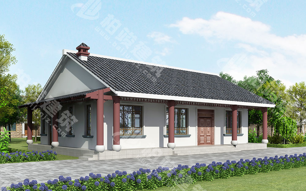 農(nóng)村自建一層新中式別墅，內(nèi)部四室，帶火炕、柴火灶、壁爐
