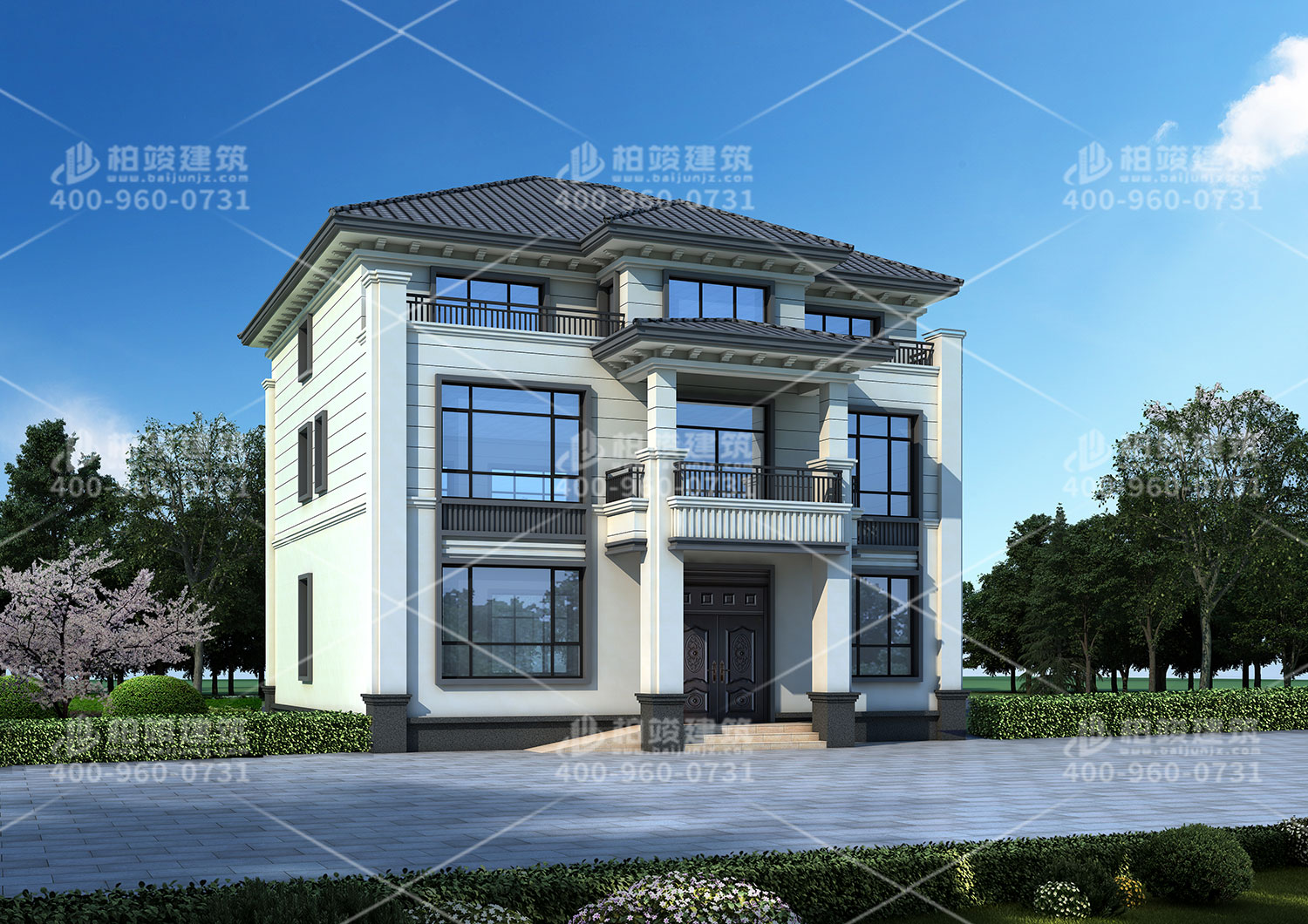 雙拼自建房設(shè)計圖，帶小車庫方便停車。