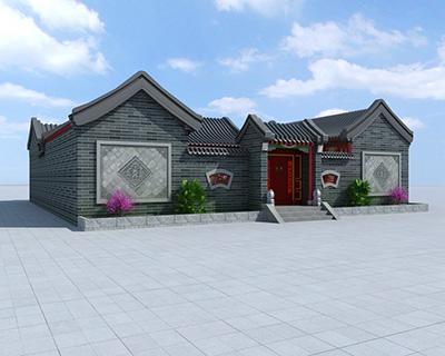 農(nóng)村中式四合院，帶堂屋。