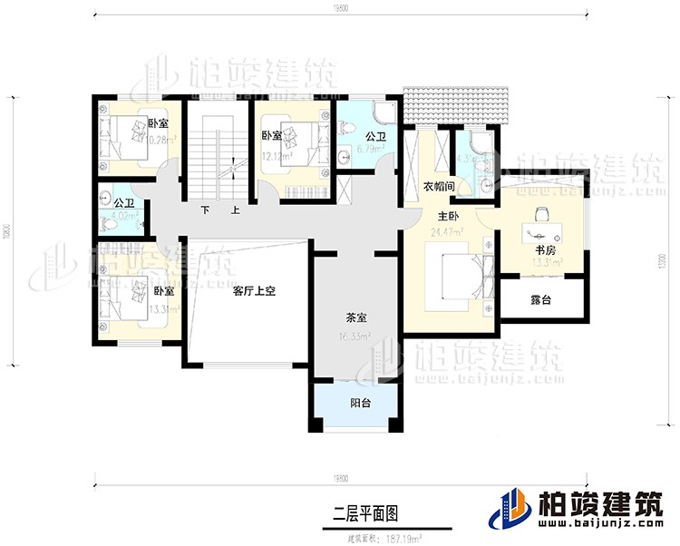 二層：4臥室，陽臺，露臺 ，衣帽間，書房，內(nèi)衛(wèi)，公衛(wèi) ，茶室