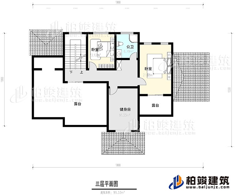 三層：2臥室，公衛(wèi)，健身房，2露臺。