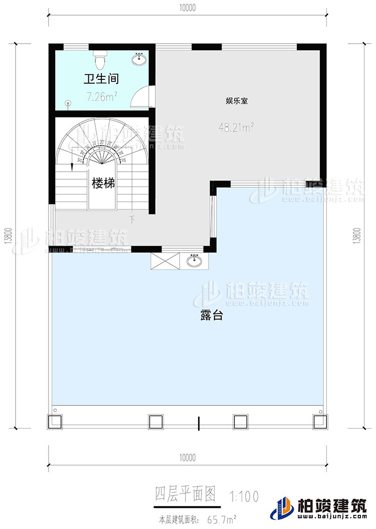 四層:娛樂室，公衛(wèi)，樓梯，露臺(tái)