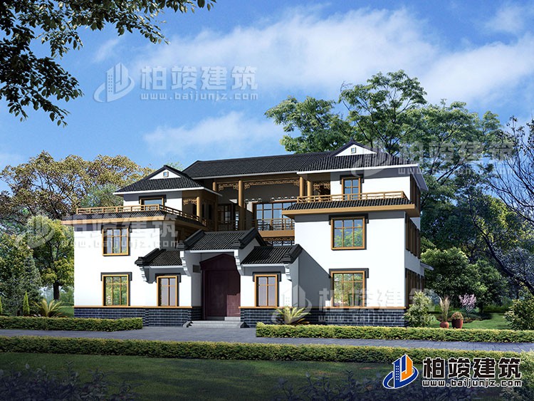 豪華新中式四合院別墅設(shè)計圖、施工圖 造價40萬BZ354-新中式風(fēng)格