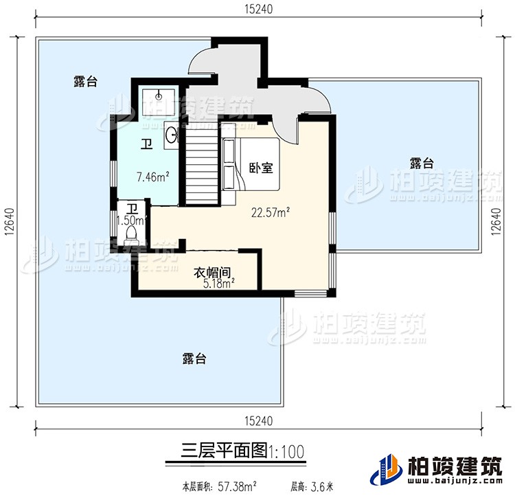 三層：臥室、公衛(wèi)、衣帽間、三露臺
