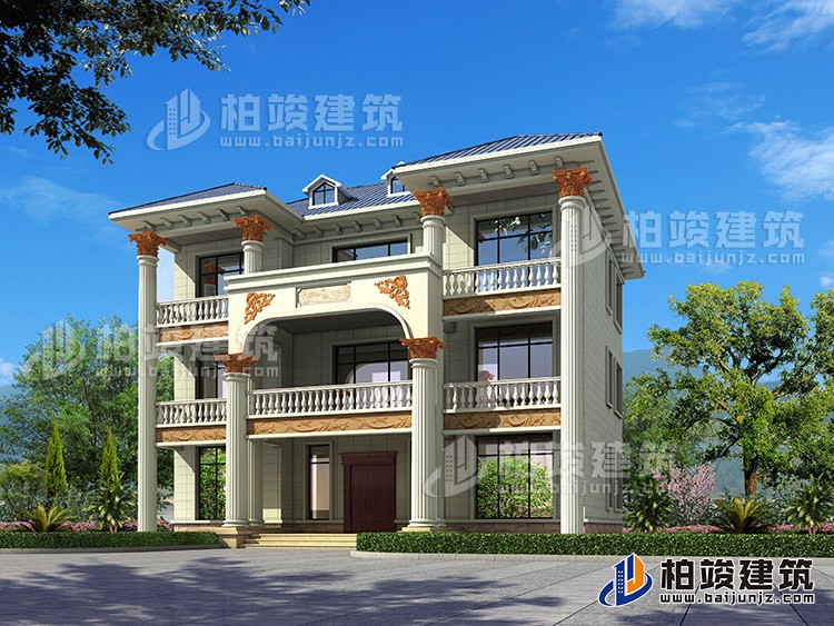 新農(nóng)村私人三層別墅建筑設(shè)計(jì)施工圖，全套別墅設(shè)計(jì)圖紙BZ372-簡(jiǎn)歐風(fēng)格