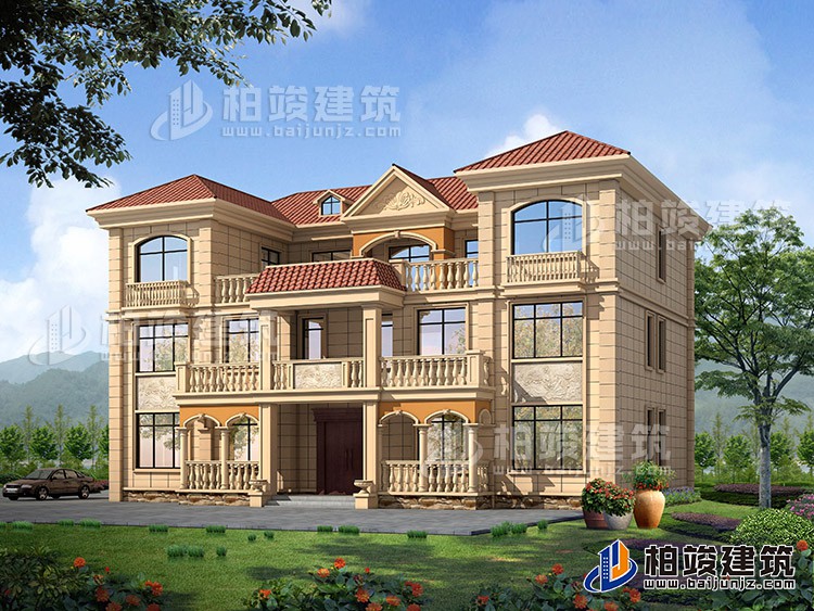 三層雙拼農(nóng)村房屋設(shè)計圖紙，全套施工圖及效果圖BZ383-簡歐風(fēng)格