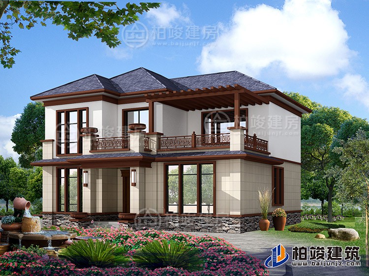 2019新款農(nóng)村20萬(wàn)元二層小樓圖，占地140平米左右BZ288-新中式風(fēng)格