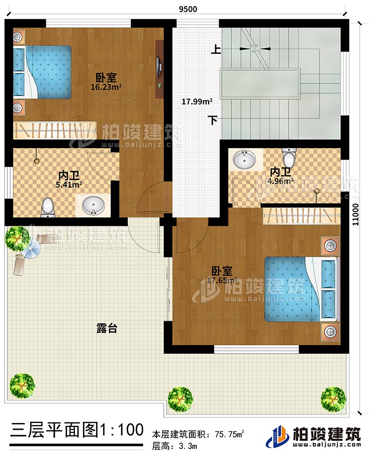 三層：2臥室、2內(nèi)衛(wèi)、露臺(tái)