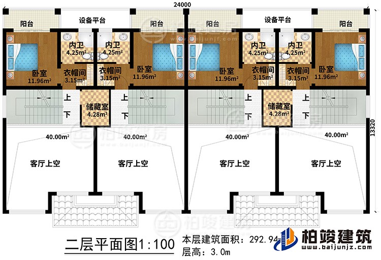 二層：4客廳上空、2儲藏室、4臥室、4衣帽間、4內(nèi)衛(wèi)、4陽臺