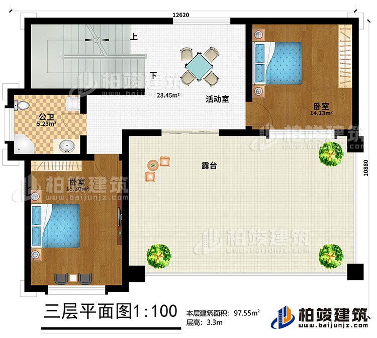 三層：活動室、2臥室、公衛(wèi)、露臺