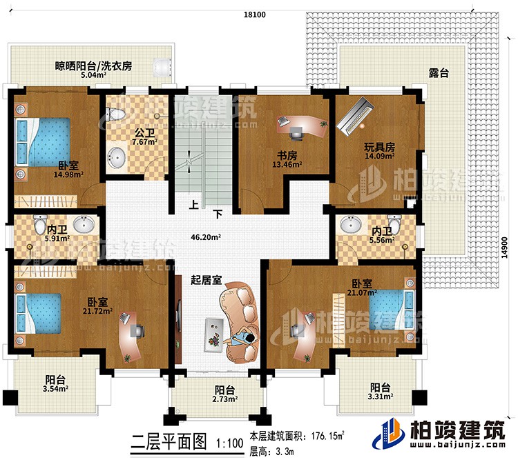 新款農(nóng)村四層別墅設(shè)計圖紙及效果圖，外立面清新別致BZ412-新中式風(fēng)格