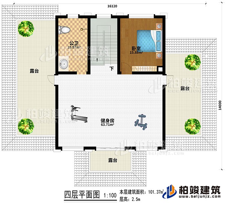 新款農(nóng)村四層別墅設(shè)計圖紙及效果圖，外立面清新別致BZ412-新中式風(fēng)格