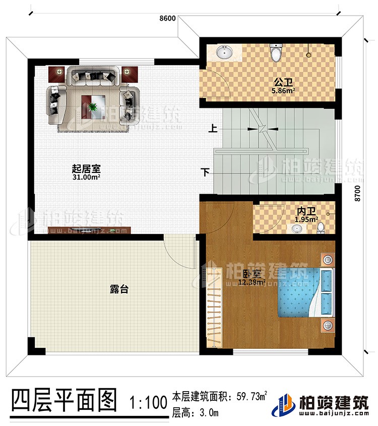 四層：起居室、臥室、內(nèi)衛(wèi)、公衛(wèi)、露臺(tái)