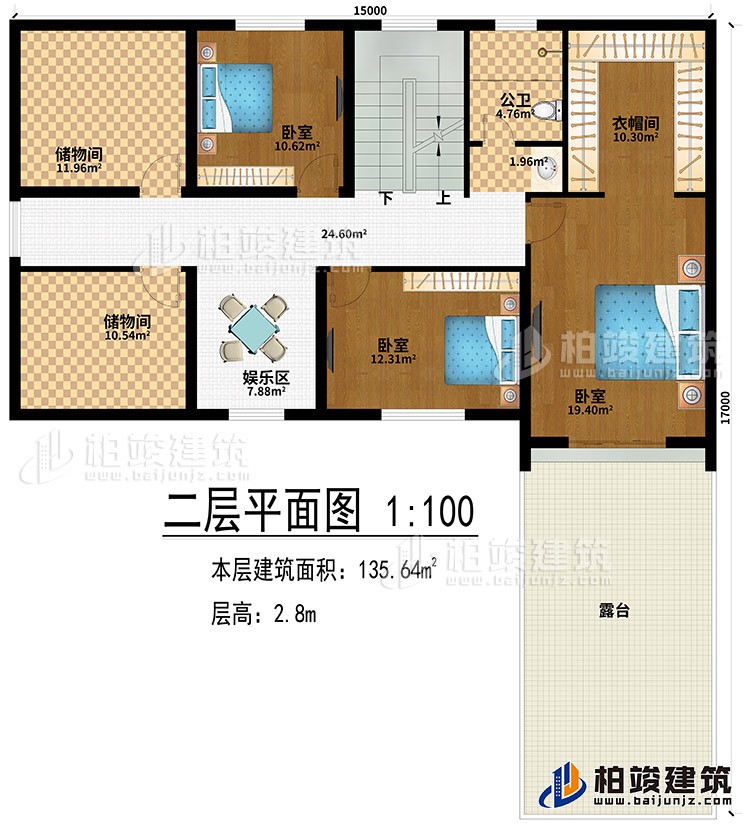 閣樓：娛樂區(qū)、2儲物間、3臥室、衣帽間、露臺