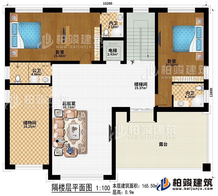 閣樓：2臥室、電梯、樓梯間、起居室、儲物間、公衛(wèi)、2內(nèi)衛(wèi)、露臺