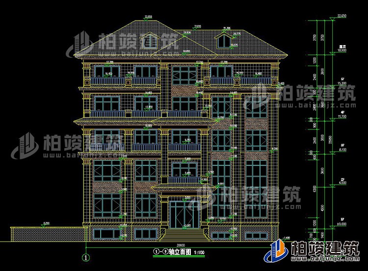 農(nóng)村五層自建房設(shè)計效果圖有電梯及地下車庫BZ506-新中式風格