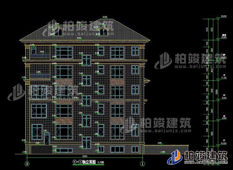 農(nóng)村五層自建房設(shè)計效果圖有電梯及地下車庫BZ506-新中式風格